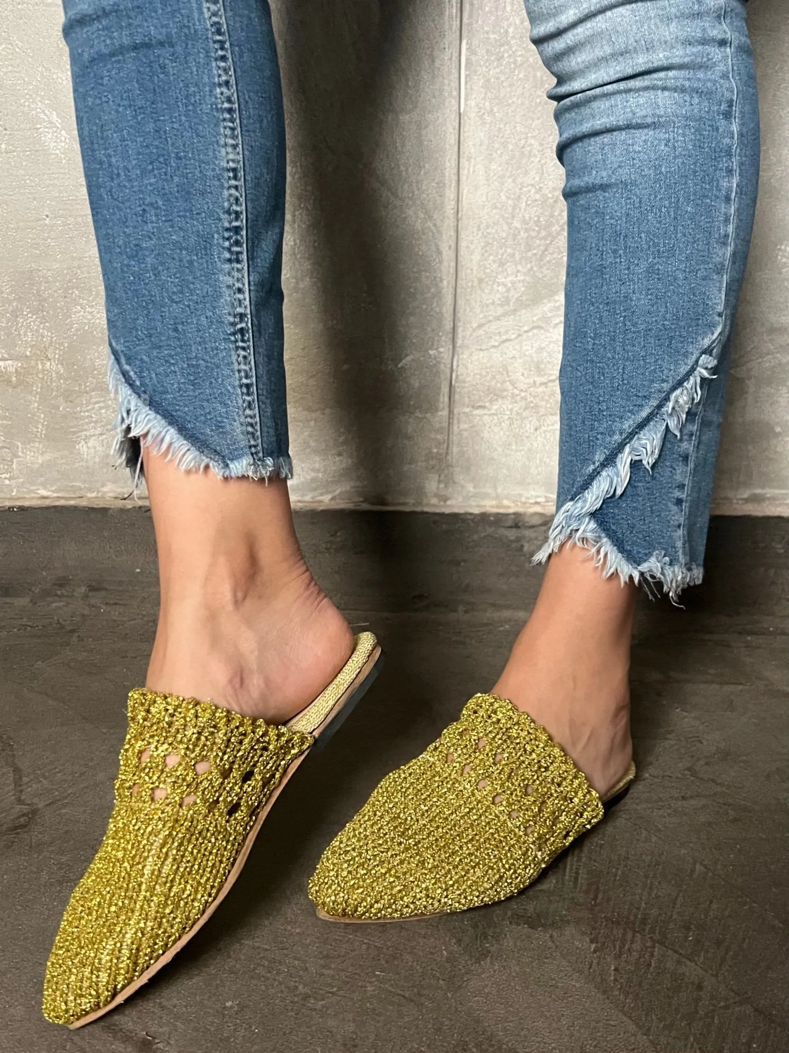 Gold Woven Sparkle Mule