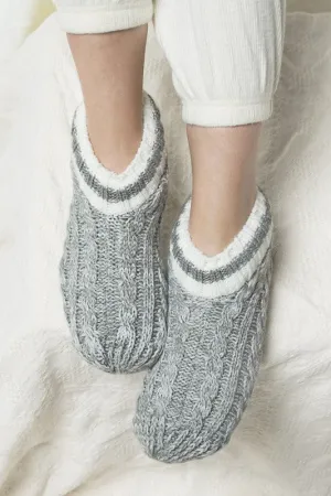 grey furry cable knit slipper boots