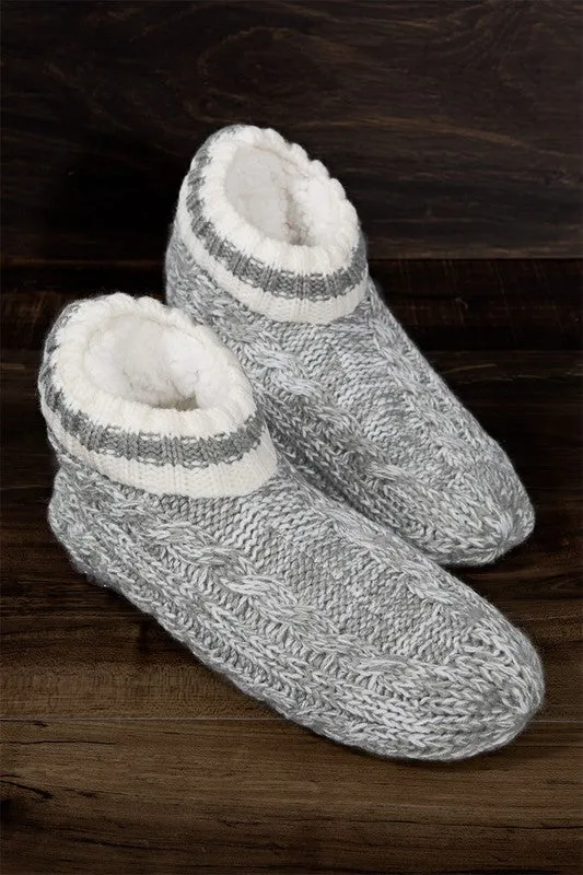 grey furry cable knit slipper boots