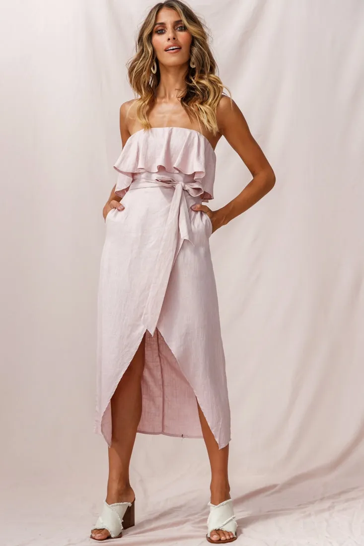 Hamilton Bandeau Ruffle Midi Dress Blush
