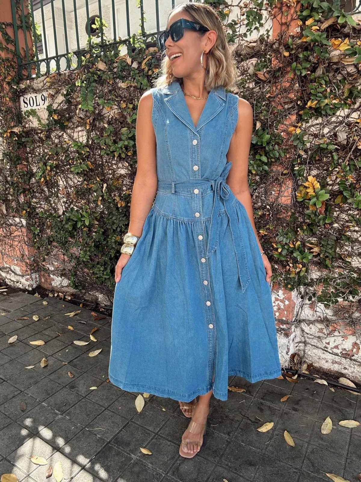 Harper Collared Button-Down Denim Midi Dress