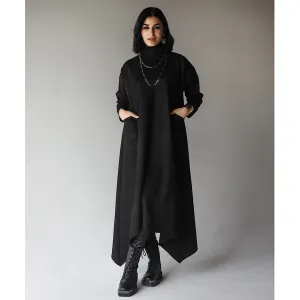 High neck black suede dress