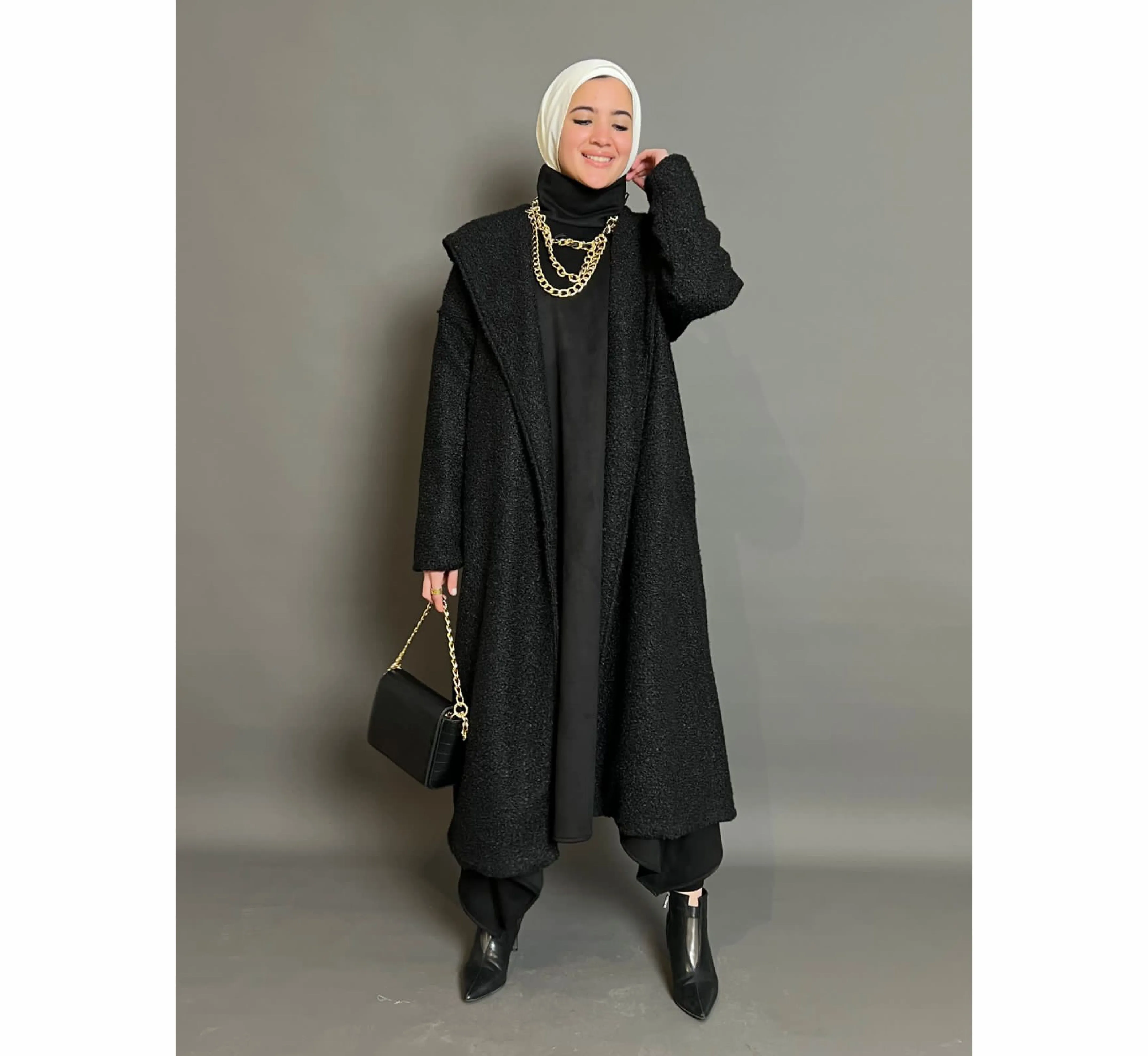 High neck black suede dress