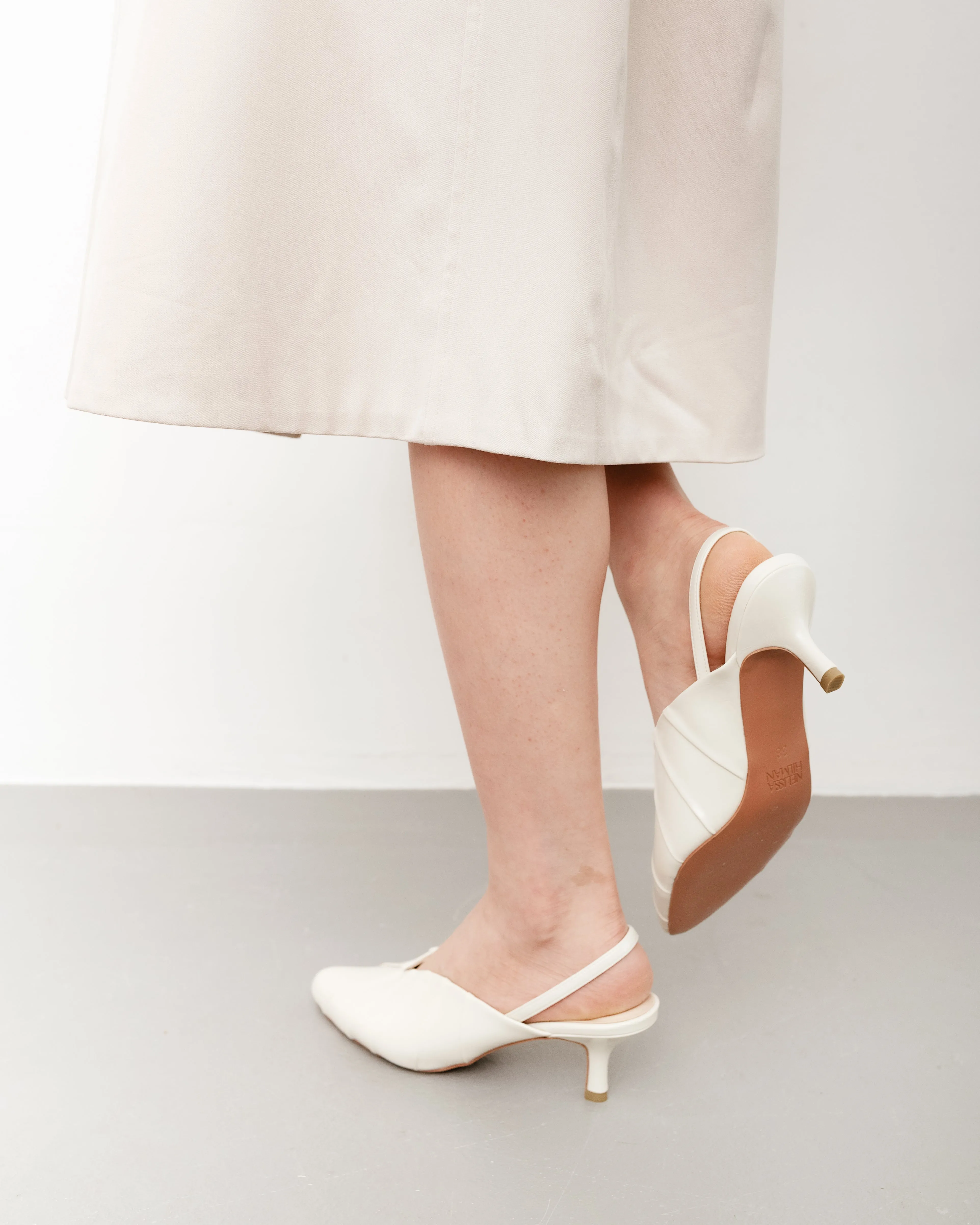 Kesuma Pleated Heel Mules (Off White)