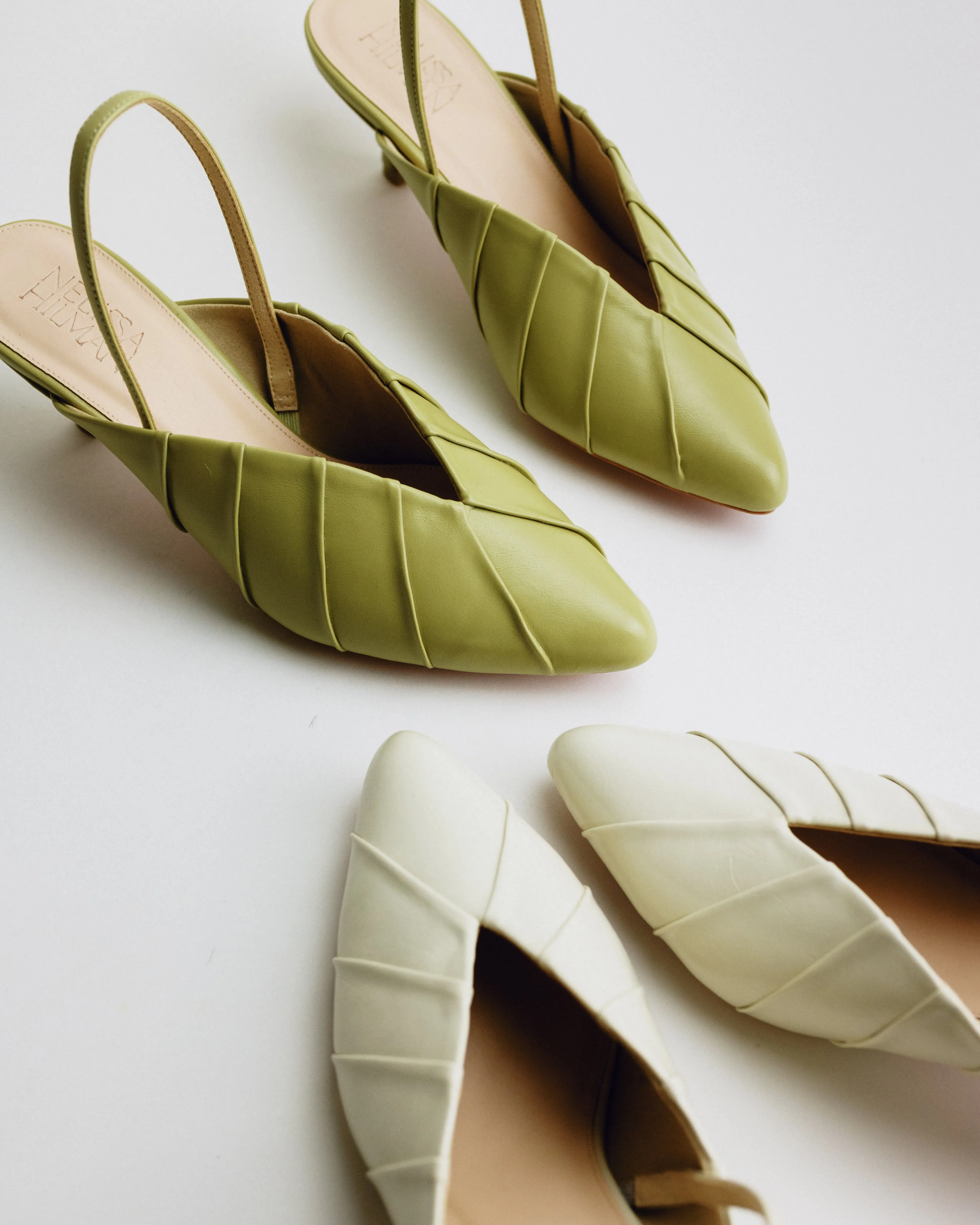 Kesuma Pleated Heel Mules (Off White)