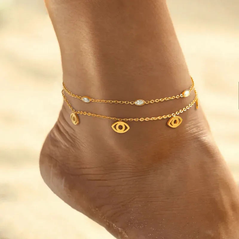 Layered Evil Eye Anklet