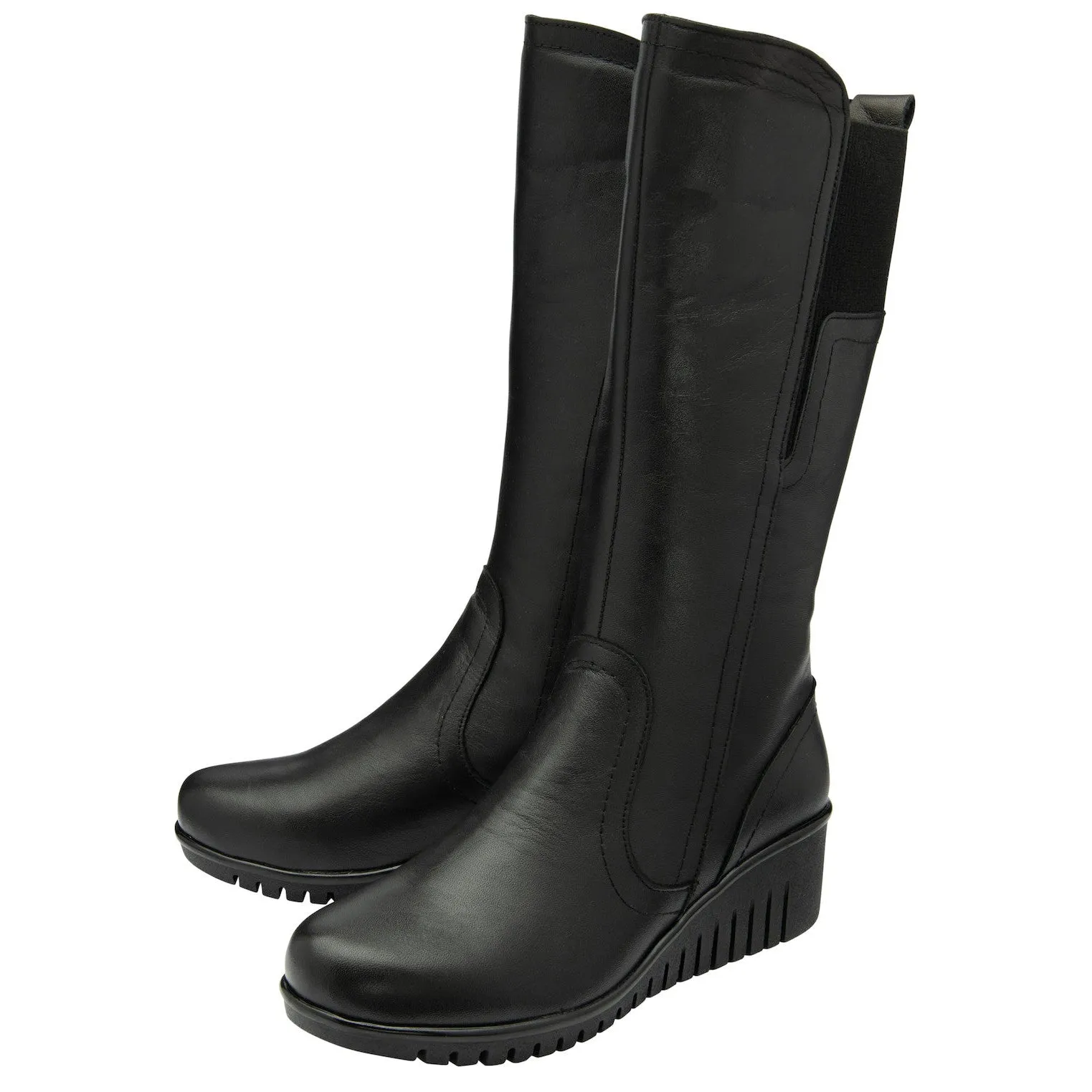 Lotus Fitzgerald Ladies Black Leather Side Zip Mid-Calf Boots