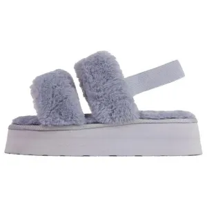 Luxemoda Tata Fluffy Stripe Platform Slip On Open Toe Faux Fur Slippers