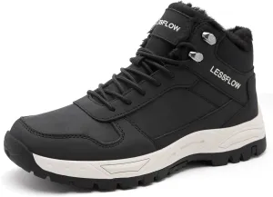 Men's Winter Slip On Snow Boots Warm Fur Lined Cold Shoes Winter Boot Leather Outdoor Thermal Work Ankle BLACK 10