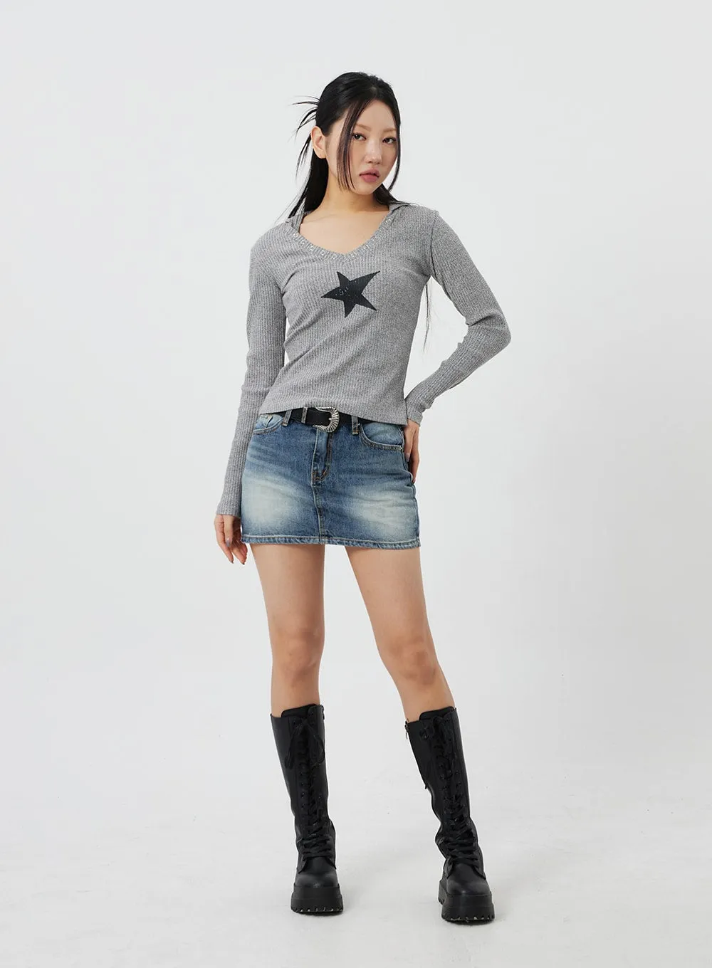 Mid-Rise Denim Mini Skirt CF327