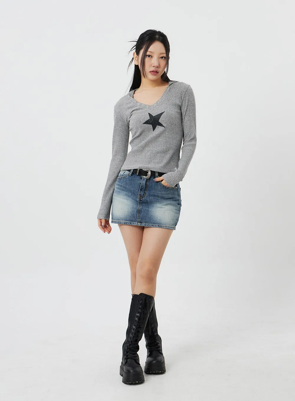 Mid-Rise Denim Mini Skirt CF327