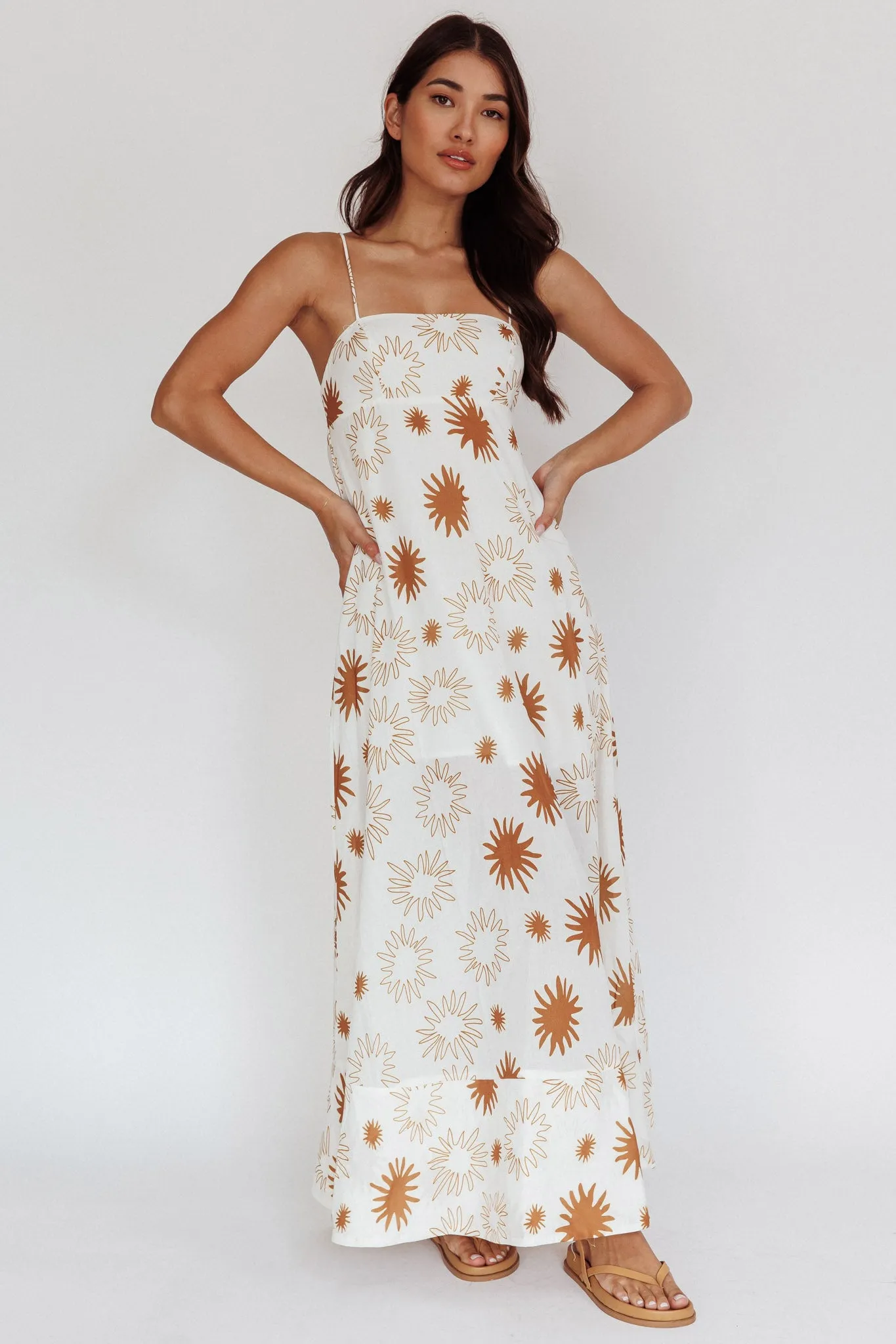 Midsummer Sun Print Maxi Dress White Green