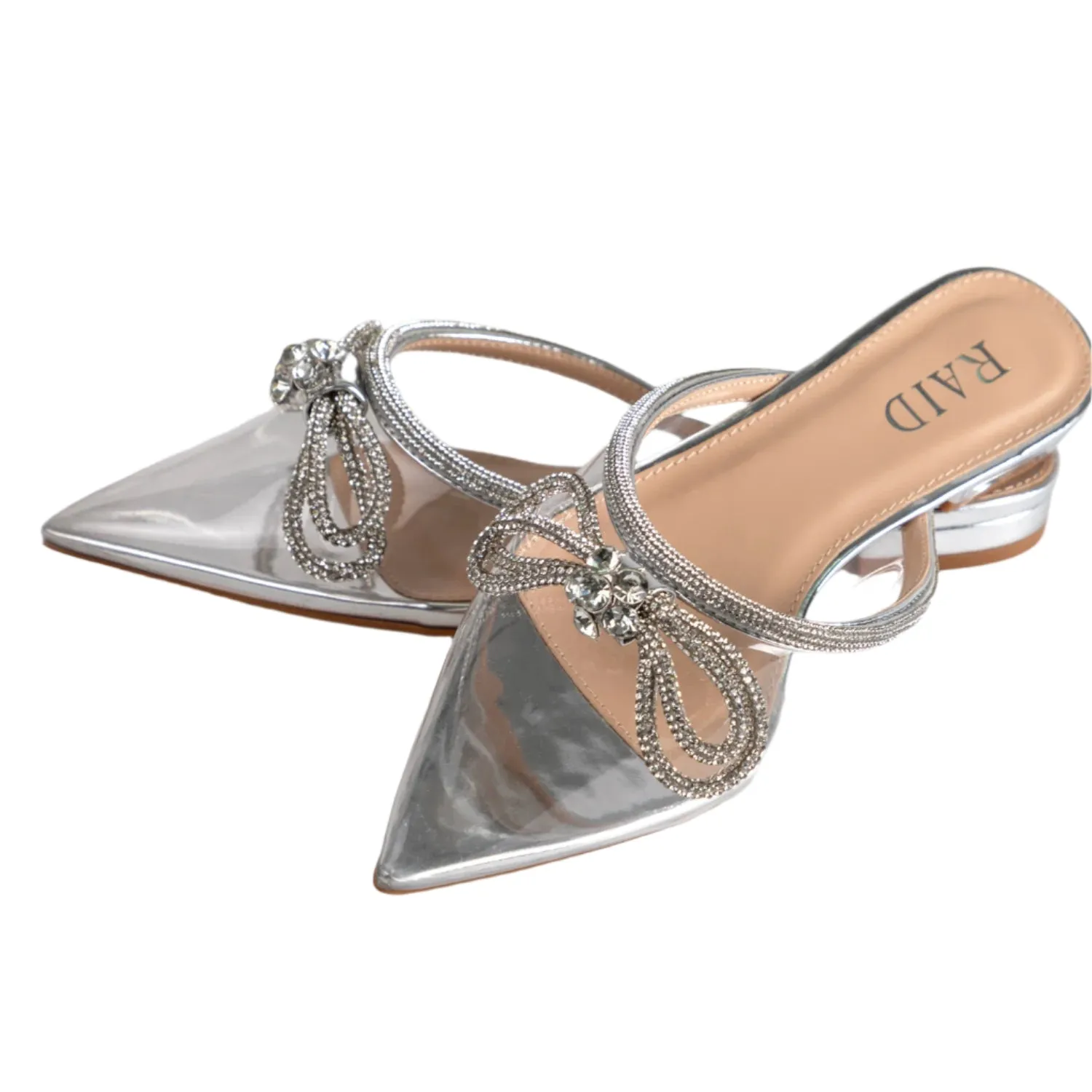 RAID Ariette Embellished Flat Mule In Clear/Silver
