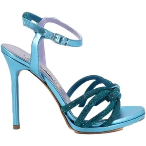 RF 3263 Sky Blue Leather & Teal Bling Platform High Heels