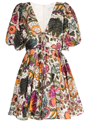 Rhode Resort Linen Madeline Lamu Grande-print flared dress UK 6