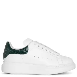 White and forest green embossed classic sneakers