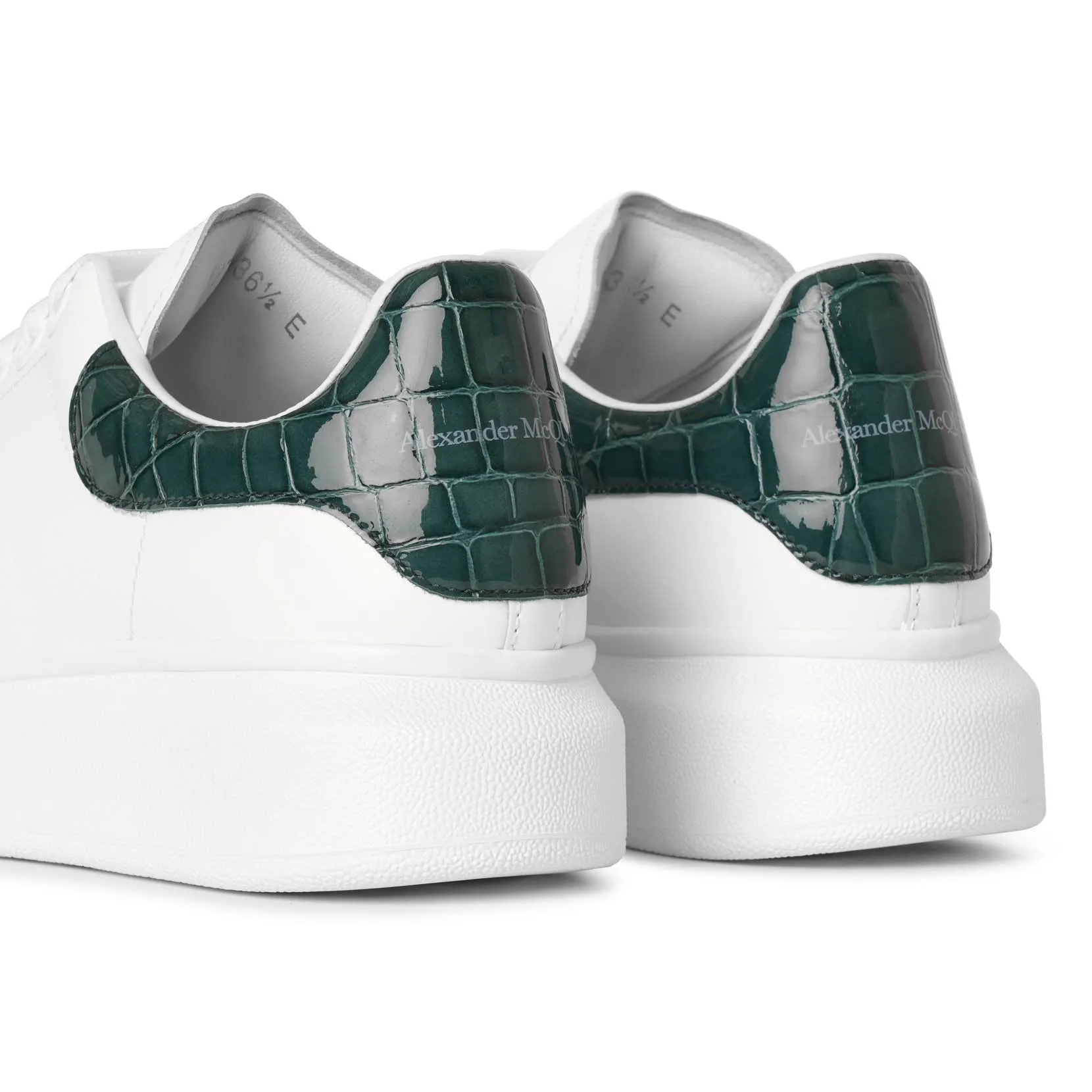 White and forest green embossed classic sneakers