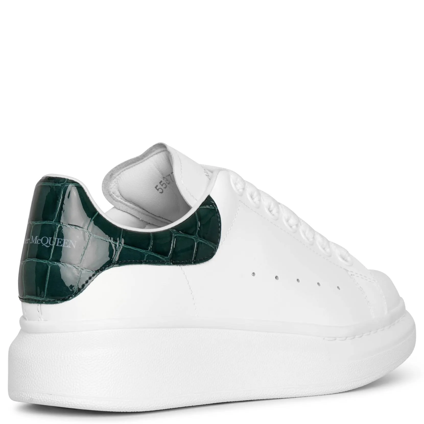 White and forest green embossed classic sneakers