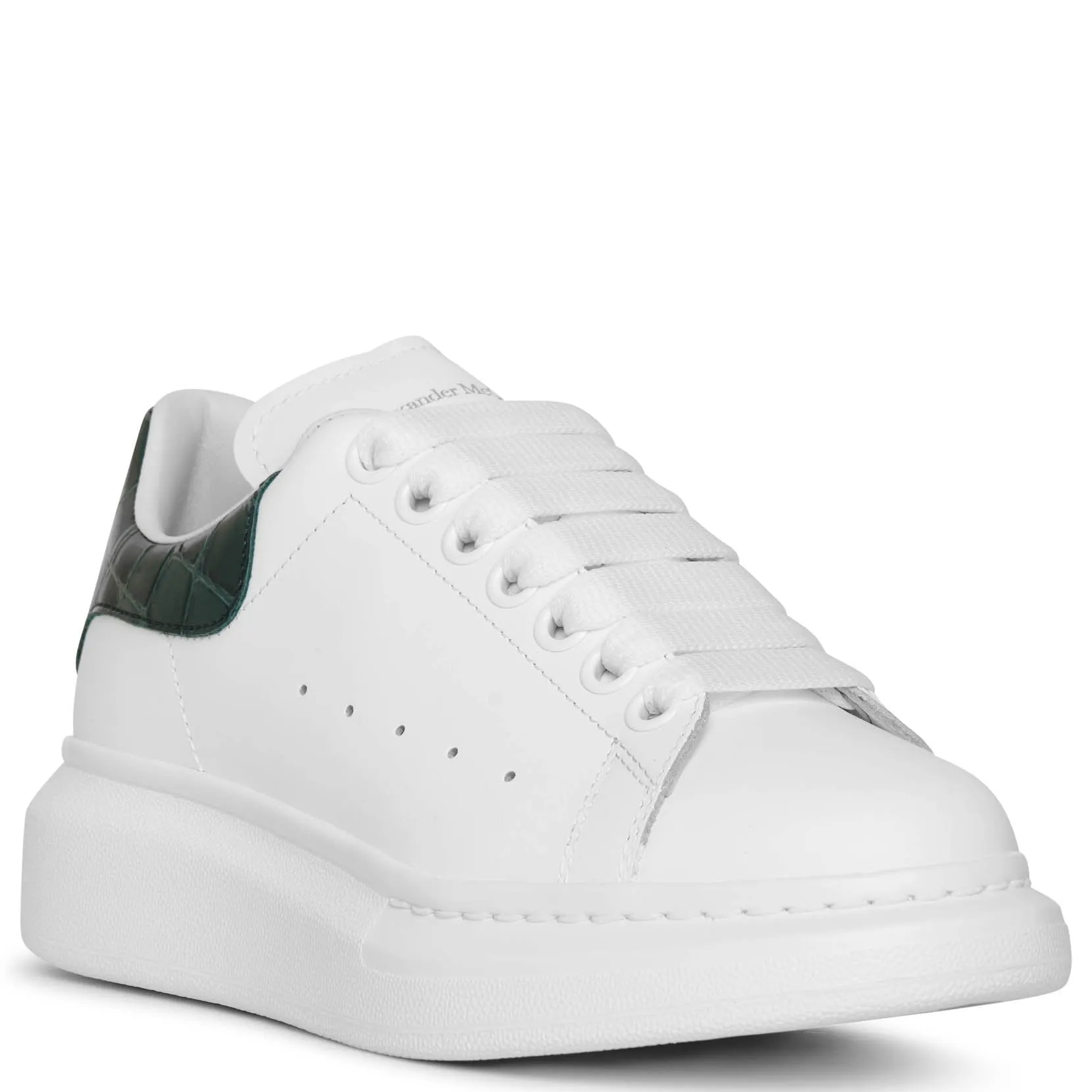 White and forest green embossed classic sneakers