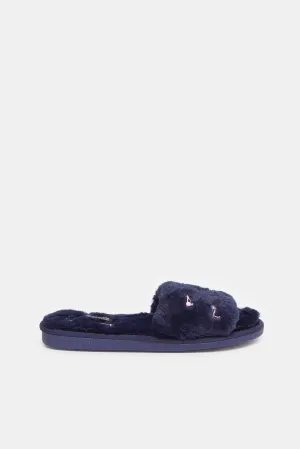 Women Navy Slipper With Embroidery