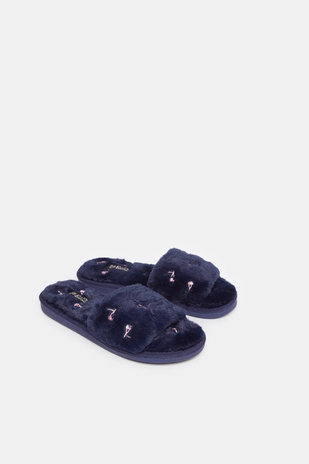 Women Navy Slipper With Embroidery