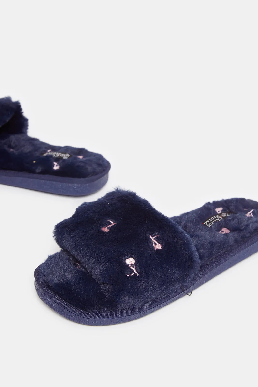 Women Navy Slipper With Embroidery