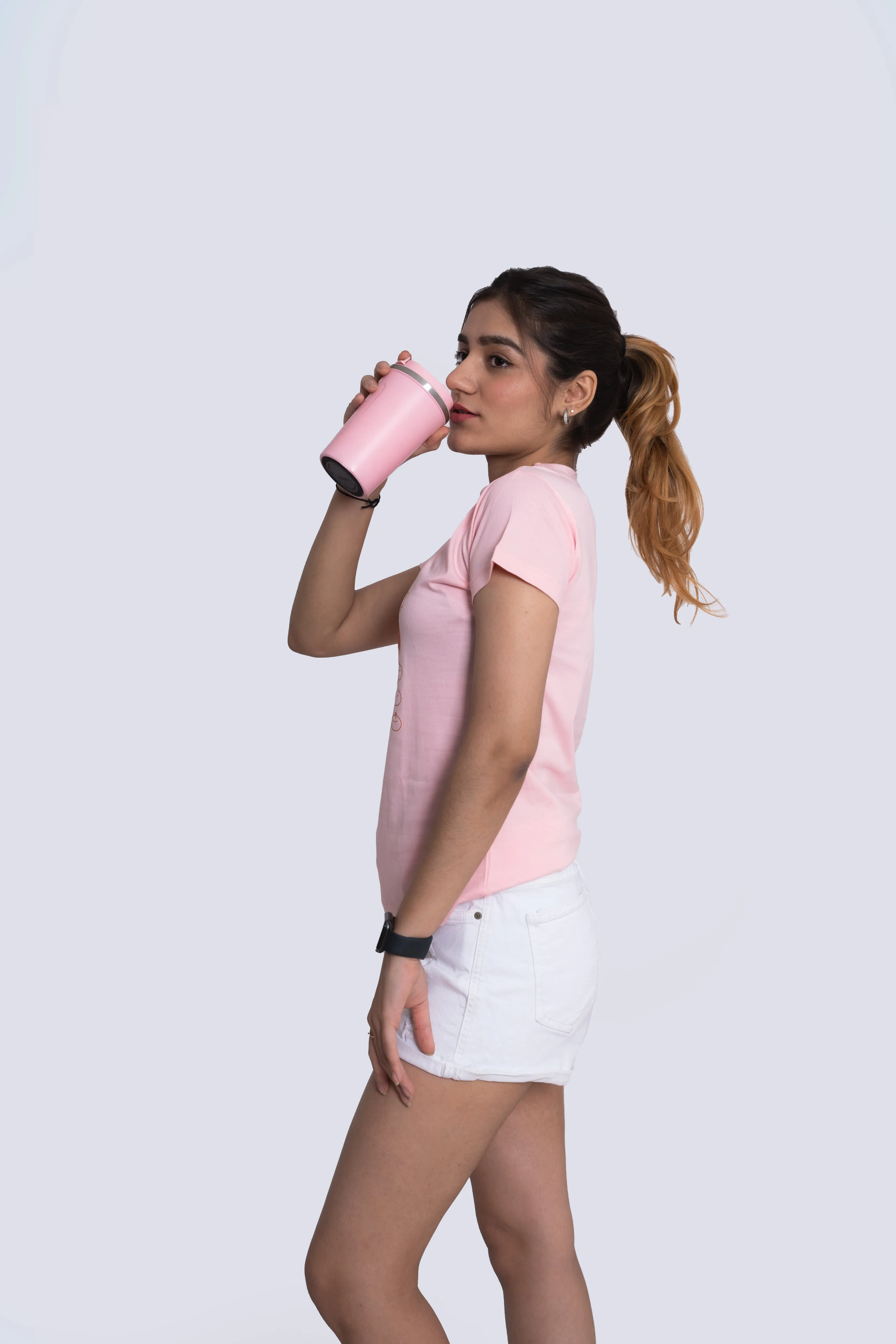 Women's Pink Boba Boba Graphic Printed Classic Fit Tshirt